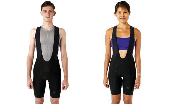 Black Bib Shorts for Long Distance Cycling. Available in Men & Women's versions